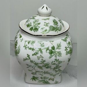 Grace Teaware Cookie Jar Fine Porcelain Ginger Green & White Floral Home Decor